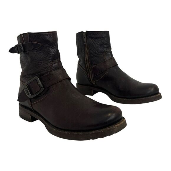 Frye Size 7.5 Veronica Engineer Shortie Brown Leather Ankle Moto Boots - Picture 1 of 7